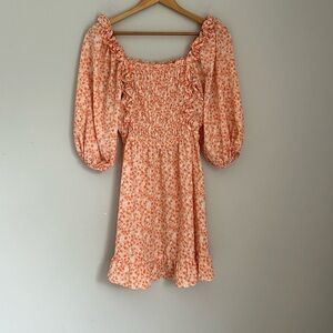 Sienna Sky Peach Floral Smocked Puff Sleeve Mini Dress Size S